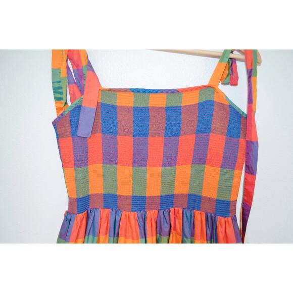 Payal Jain Smocked Bodice Madras Plaid Maxi Dress Anthro Size 1X - Picture 3 of 8